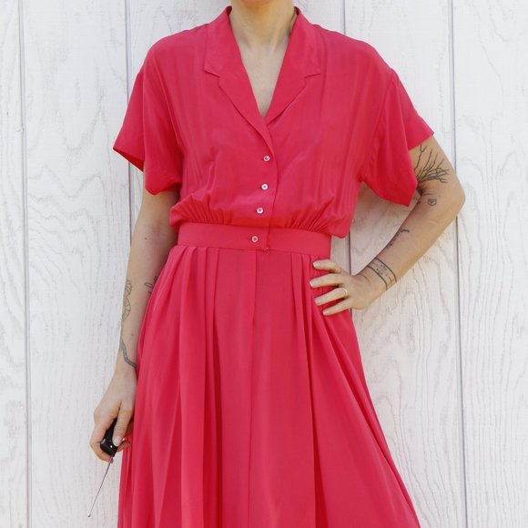 Vintage Raspberry Pink Silk Dress - Picture 9 of 15